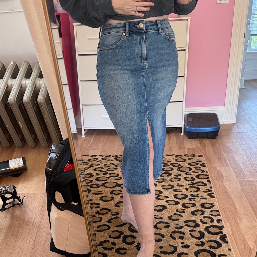 Michael Kors Light Blue Denim Skirt with Gold Logo